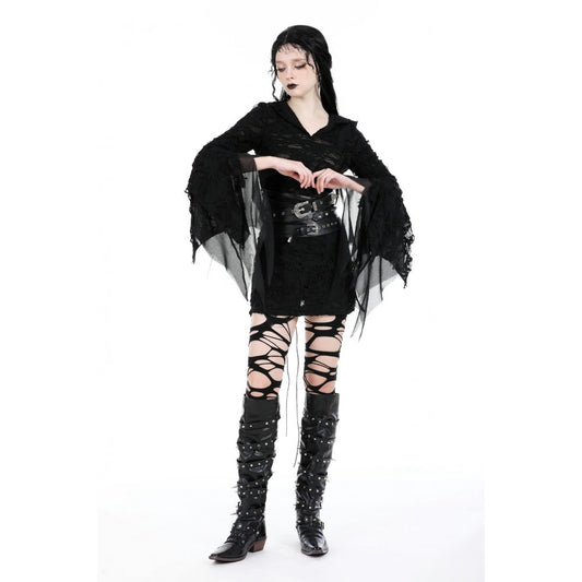 Schwarzes kurzes Kleid, Evil devil ragged slim Dress im Distressed-Look von Dark In Love
