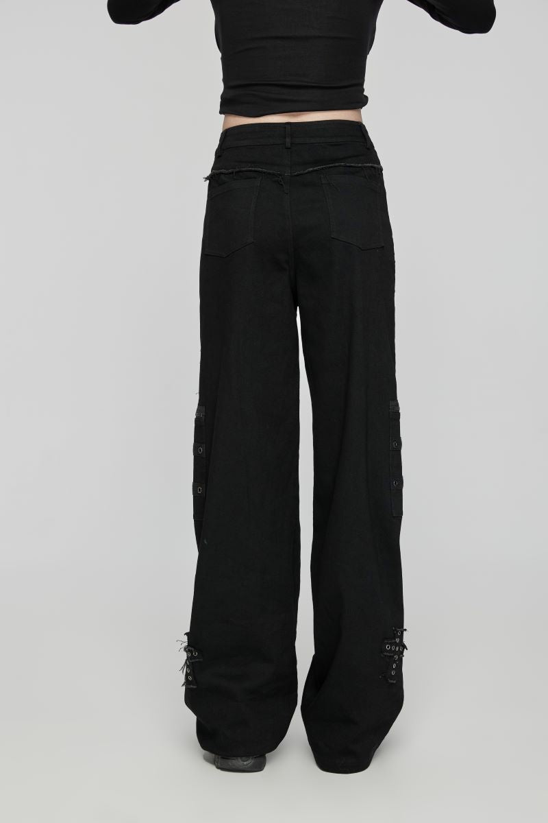 Don't Cross My Path Gothic Y2K Wide-Leg Trousers