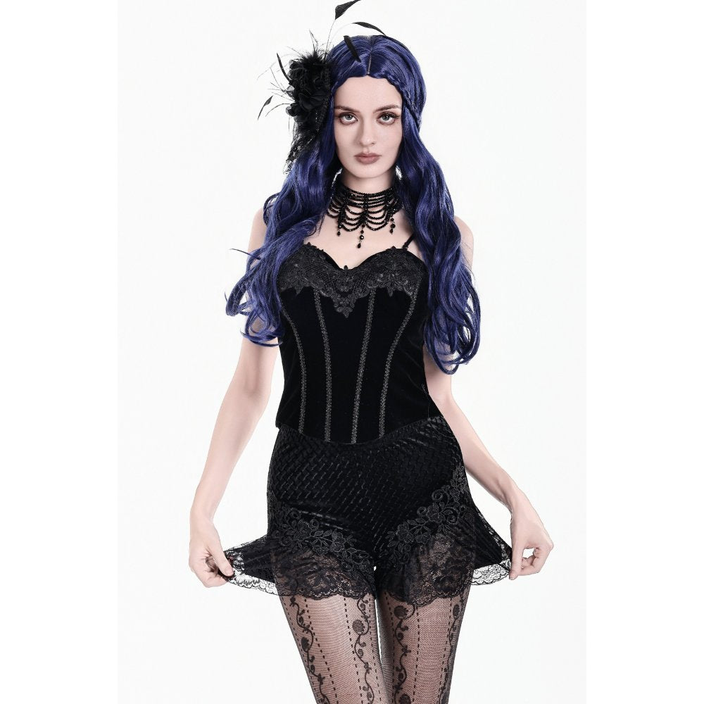 Schwarze Samt-Shorts Night Vine Velvet im Gothic-Stil von Dark In Love