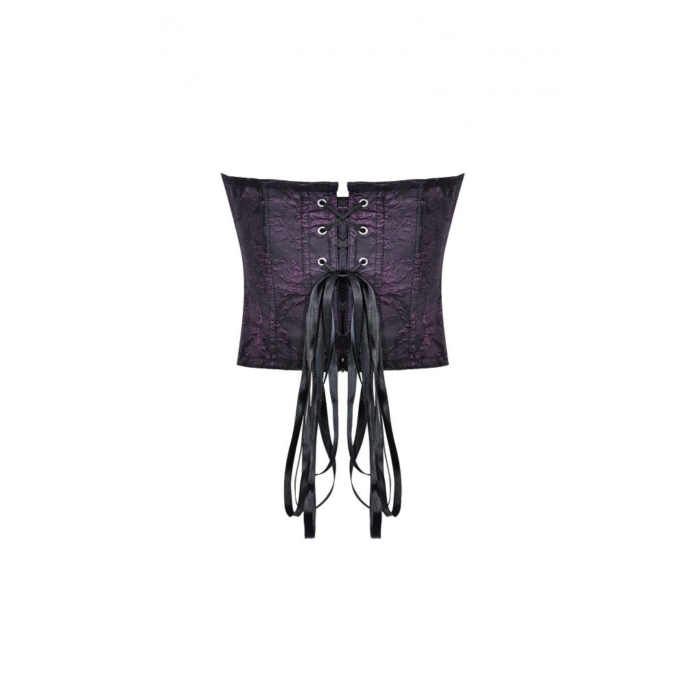 Lilafarbene Corsage Violet Vow Corset aus Jaquard-Stoff mit Spitzendetails von Dark In Love