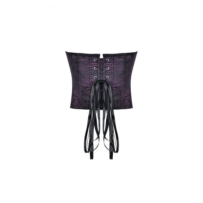 Lilafarbene Corsage Violet Vow Corset aus Jaquard-Stoff mit Spitzendetails von Dark In Love