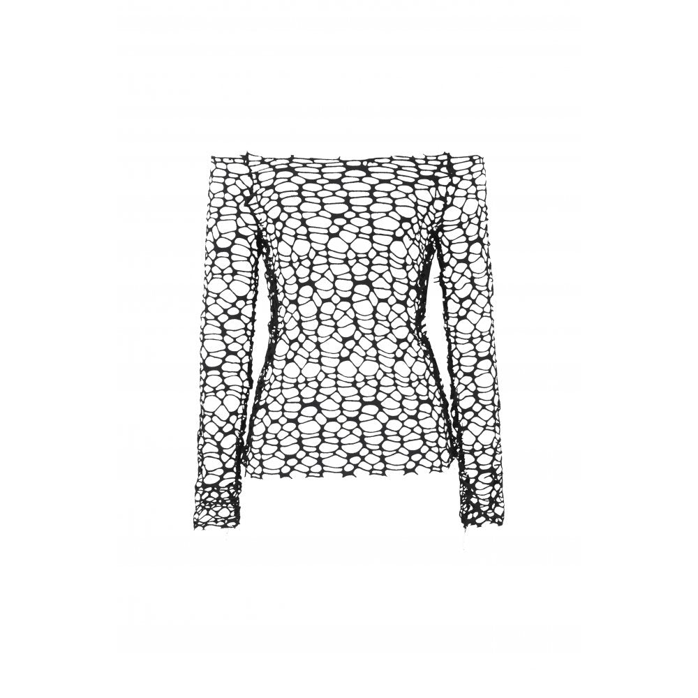 Schwarzes, vielseitiges Shirt Distressed Mesh Shirt im Used-Look von Dark In Love