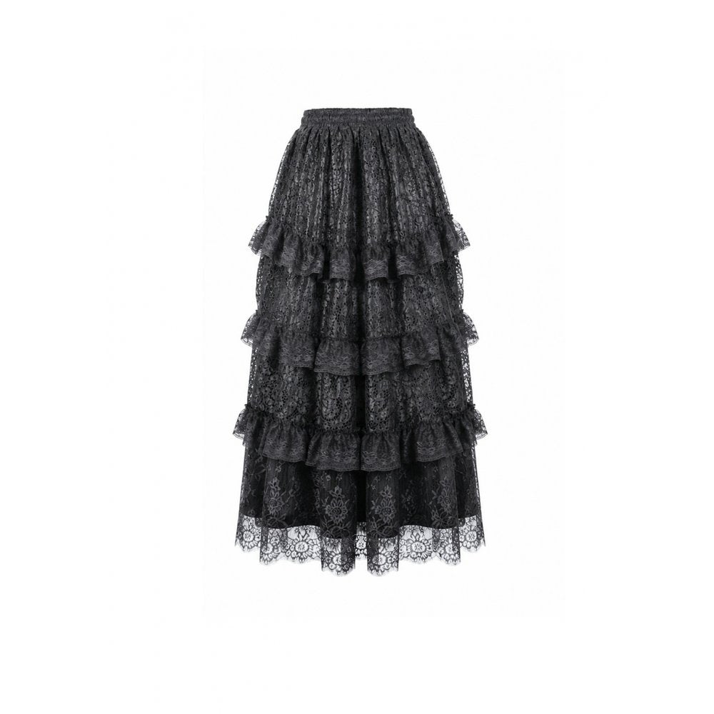 Schwarzer, langer Rock Dark Nocturne Skirt aus Spitzenstoff von Dark In Love