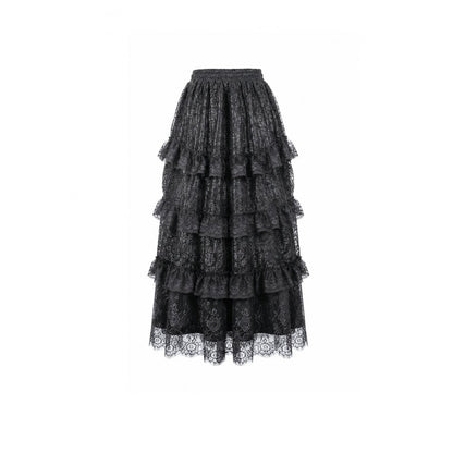 Schwarzer, langer Rock Dark Nocturne Skirt aus Spitzenstoff von Dark In Love