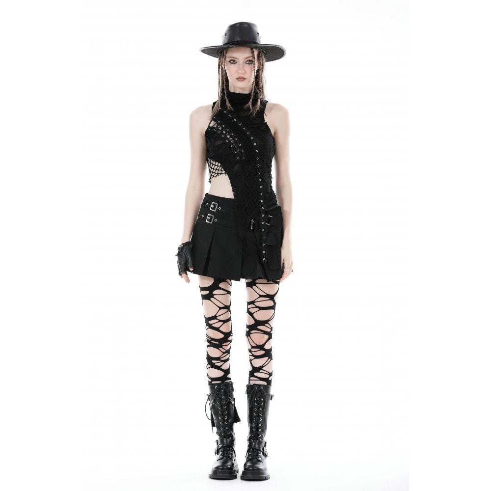 Schwarzes Oberteil Punk Asymmetric Shirt mit seitlicher Schnürung von Dark In Love
