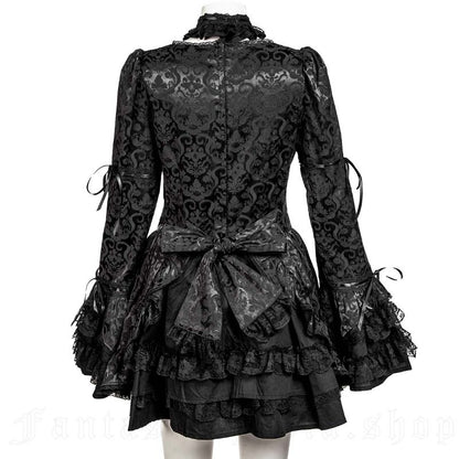 Schwarzes Kleid Obsidian Ruffles Dress mit Schnürung und floralem Muster von RNG