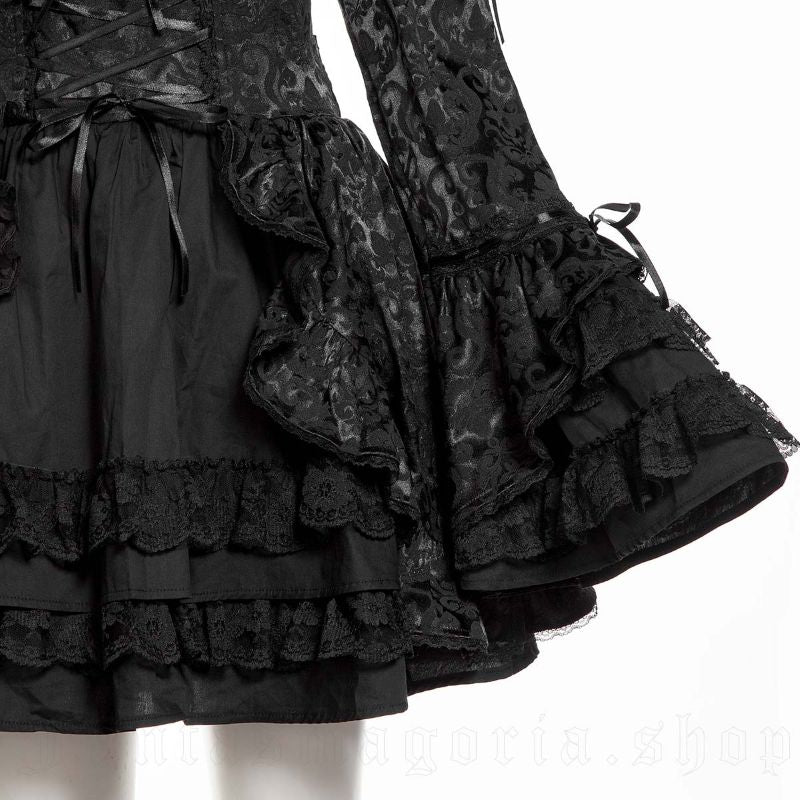 Schwarzes Kleid Obsidian Ruffles Dress mit Schnürung und floralem Muster von RNG
