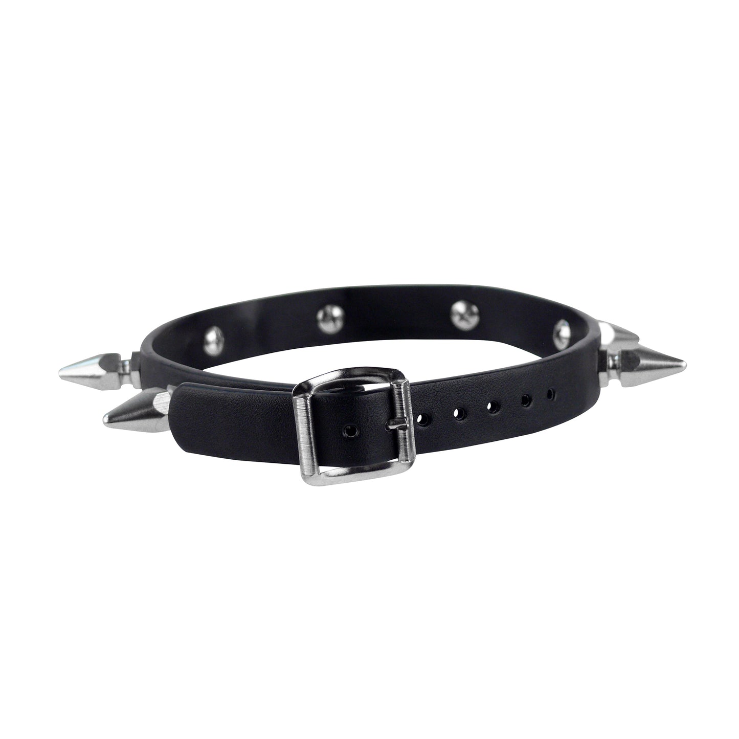 Schwarzes Halsband Vegan Choker Hexagonal Spikes mit silberfarbenden, kurzen Spitznieten