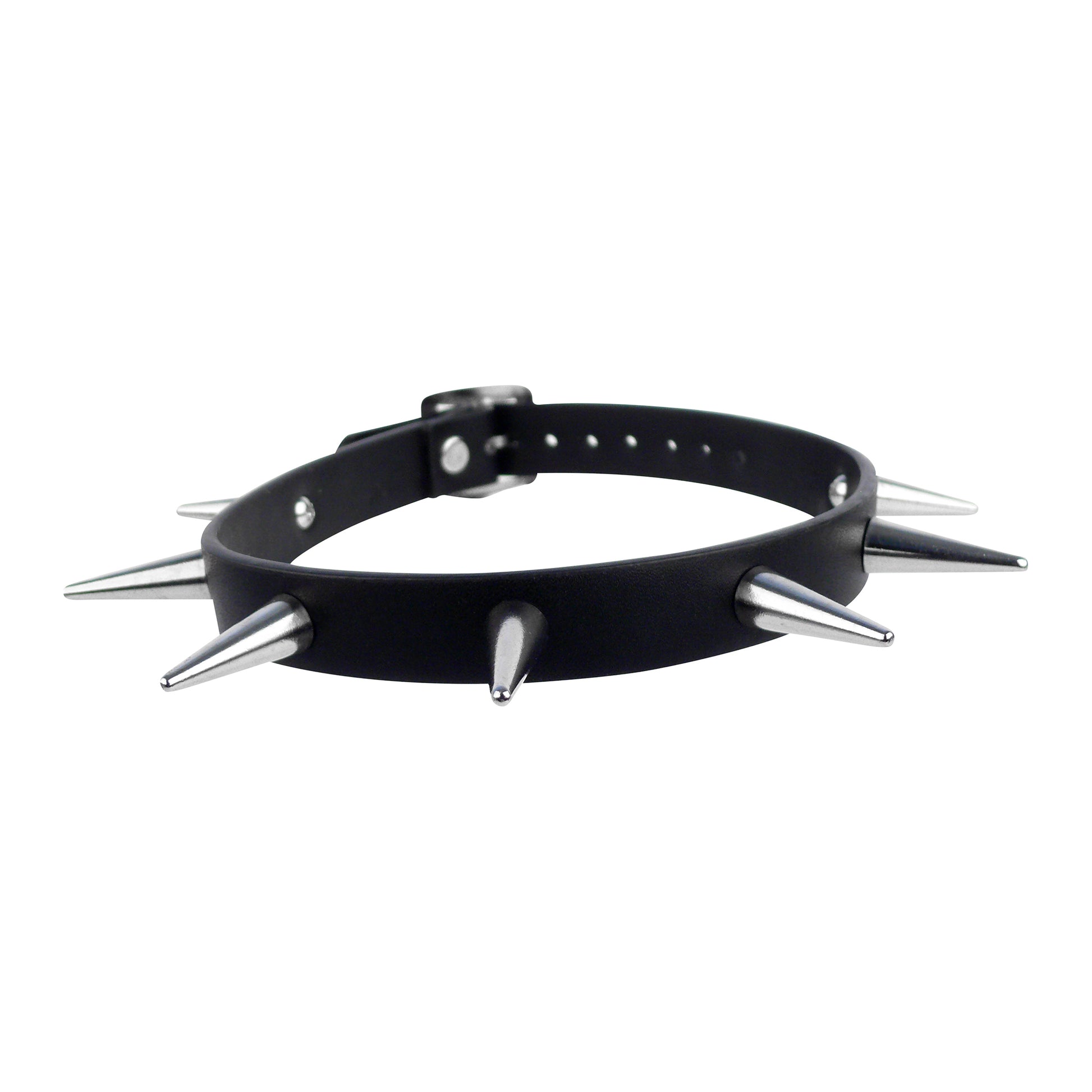 Schwarzes Halsband Vegan Choker Metal Spikes mit silberfarbenden, langen Spitznieten