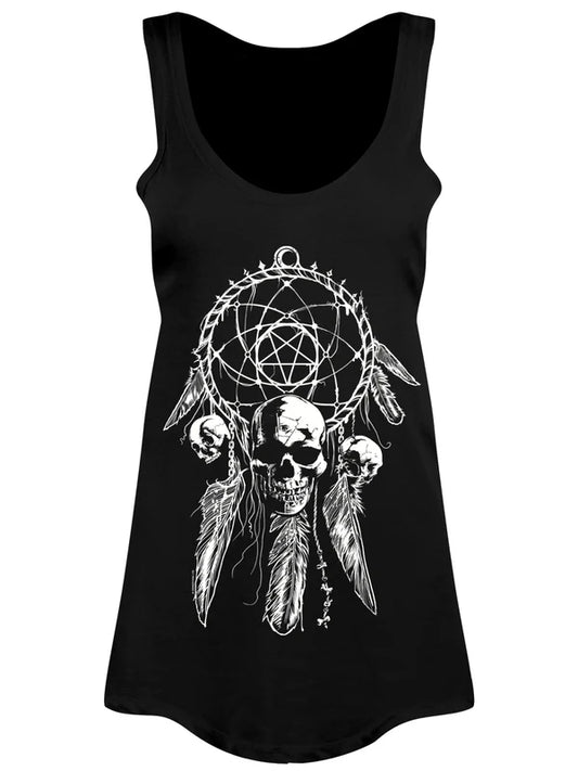 Schwarze, lockere Unorthodox Collective Gothic Dreamcatcher Floaty Vest&nbsp; mit weißem Traumfänger- und Totenkopfprint