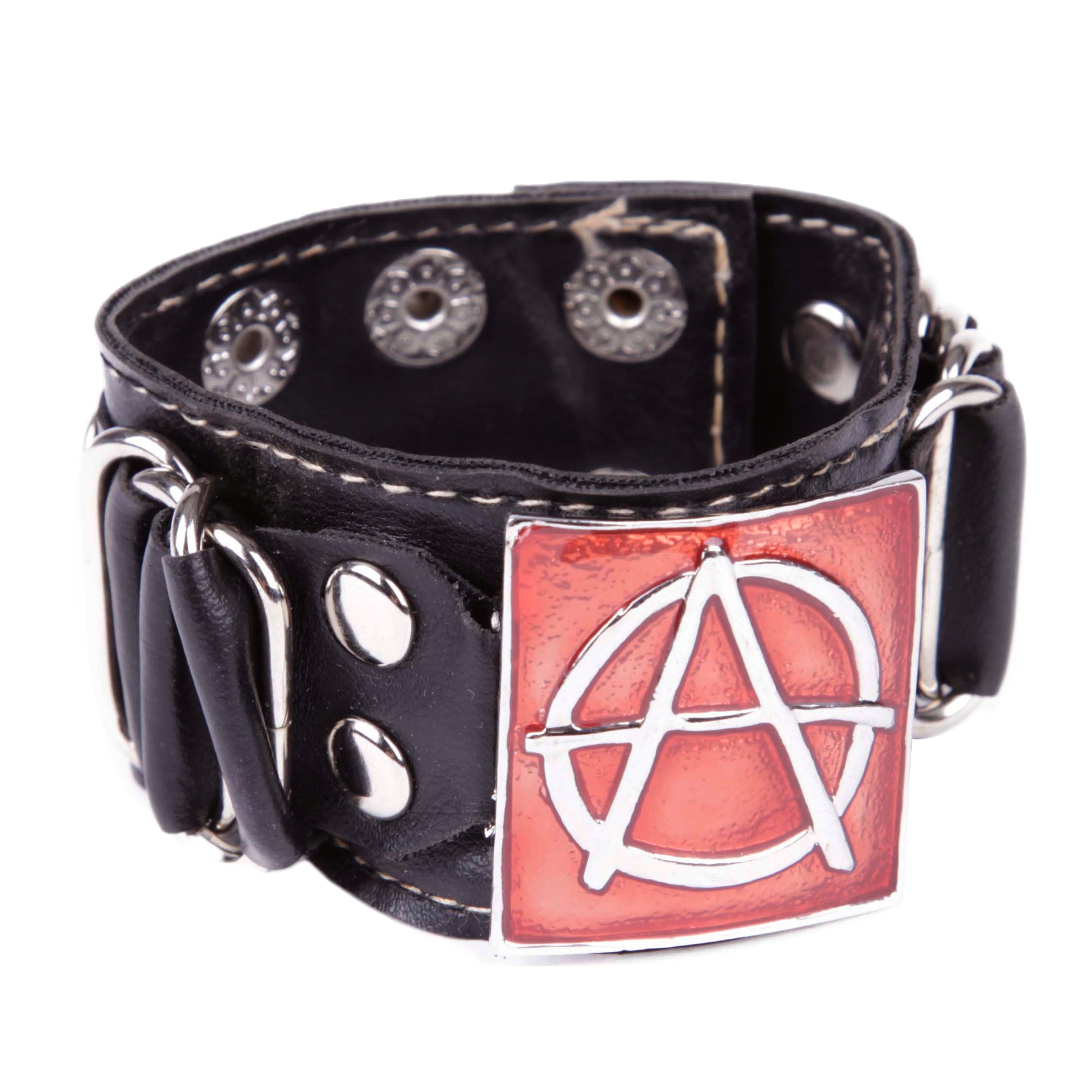 Breites Kunstlederarmband Anarchy mit großem 'A' und Druckknopfverschluss von MB Müller