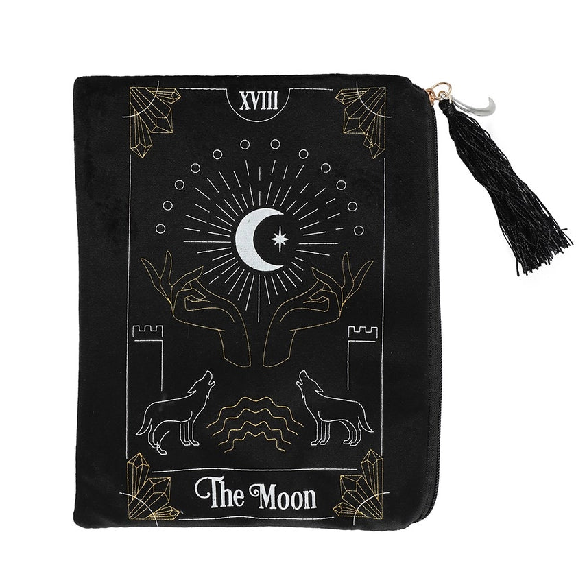 Kleine, schwarze Tarotkarten-Tasche The Moon mit Reißverschluss