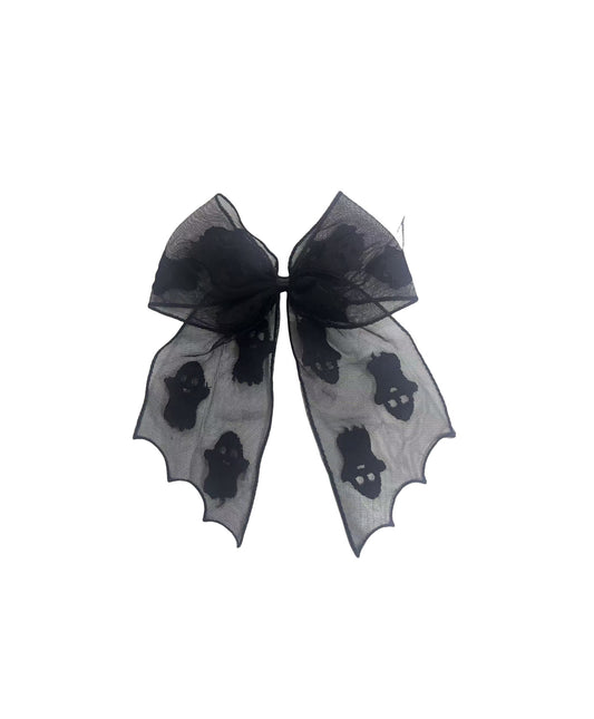 Schwarze Schleife GHOSTS HAIR RIBBON MESH aus Meshstoff mit Gespenstprint von Moon Attic