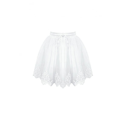 Weißer, kurzer Rock White Feather Poem Skirt mit Spitzensaum von Dark In Love