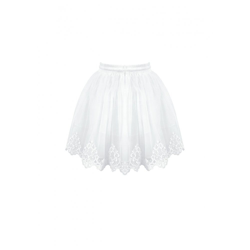 Weißer, kurzer Rock White Feather Poem Skirt mit Spitzensaum von Dark In Love