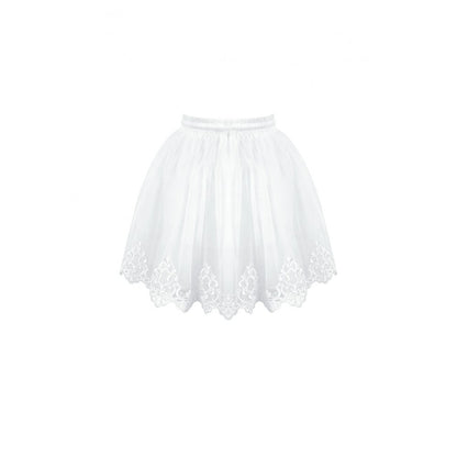 Weißer, kurzer Rock White Feather Poem Skirt mit Spitzensaum von Dark In Love
