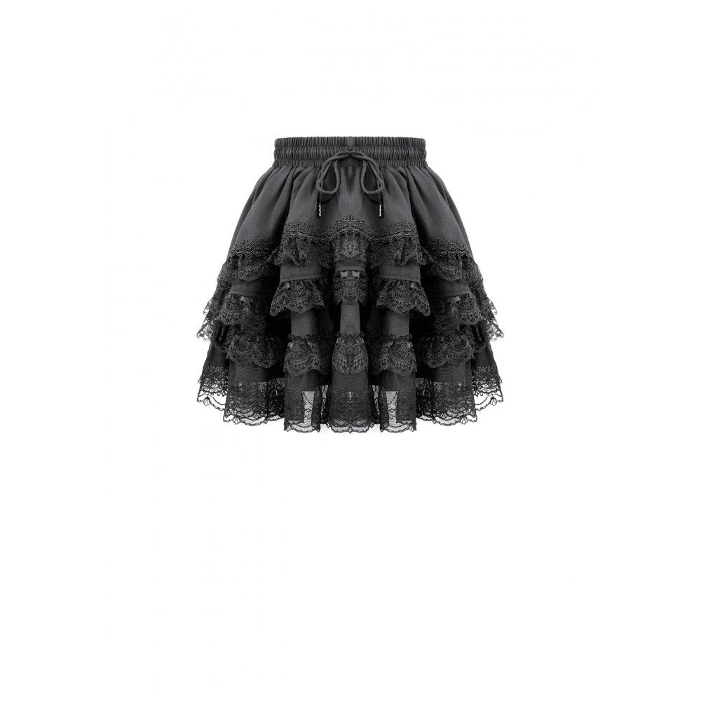 Schwarzer, kurzer Rock Rosary Covenant Skirt aus Spitzenstoff von Dark In Love