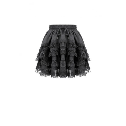 Schwarzer, kurzer Rock Rosary Covenant Skirt aus Spitzenstoff von Dark In Love