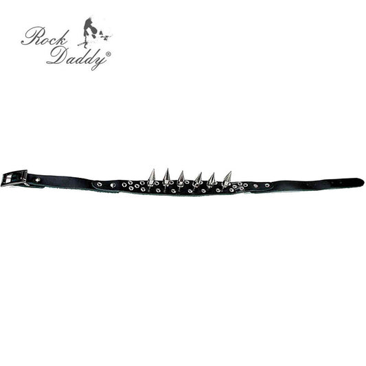 Schwarzes, breites Halsband Vegan Choker Wide Spikes mit silberfarbenden Spitznieten, sowie kleinen runden Nieten