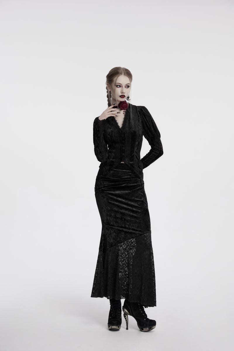 Figurbetontes Hemd NOCTIS REGINA SHIRT aus Samtstoff von Punk Rave