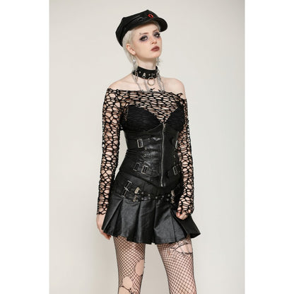 Schwarzes, vielseitiges Shirt Distressed Mesh Shirt im Used-Look von Dark In Love