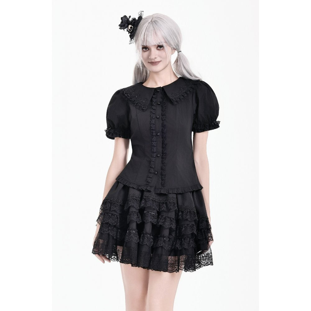 Schwarzer, kurzer Rock Rosary Covenant Skirt aus Spitzenstoff von Dark In Love