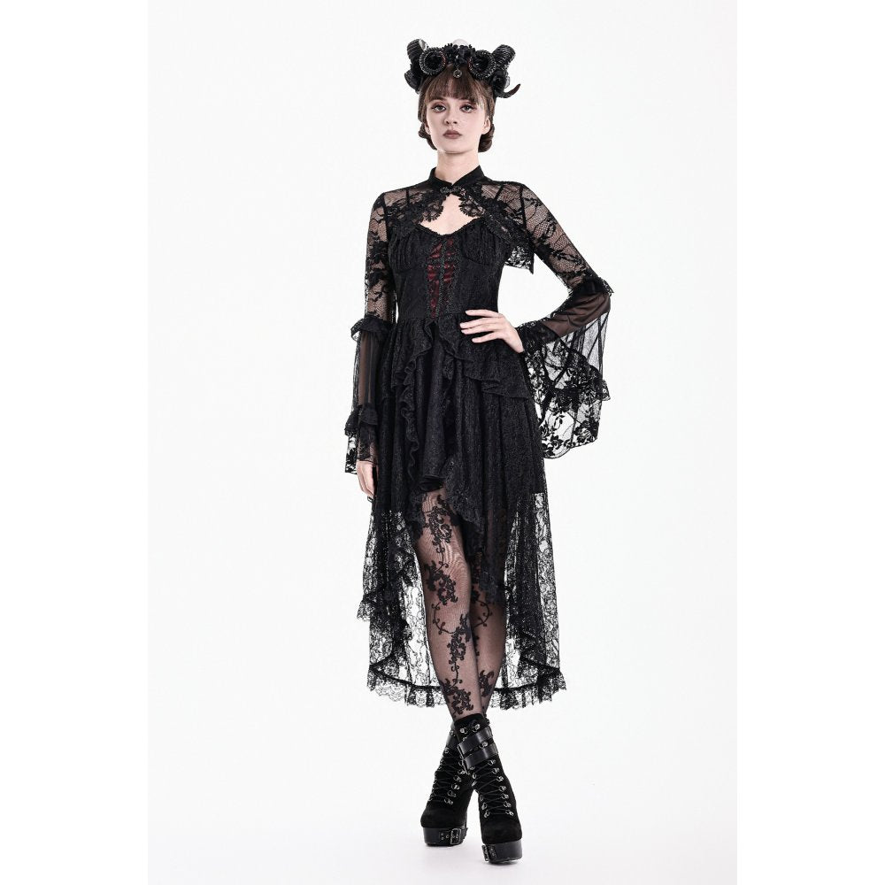 Schwarzes Oberteil Lace Phantom Bolero aus Spitzenstoff mit weiten Ärmeln von Dark In Love