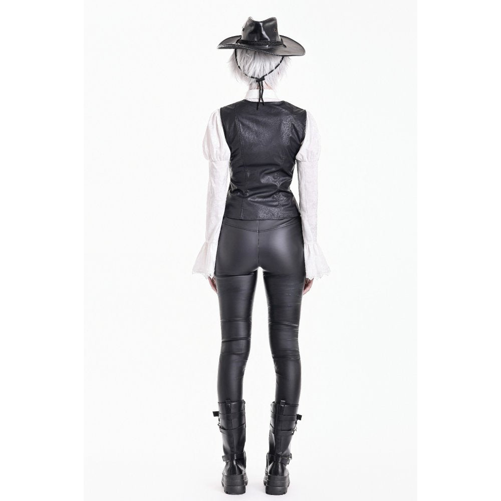 Schwarzes, enges Oberteil Crucifix Armor Corset Top mit Kreuzereißverschluss und nietenbesetzten Riemen von Dark In Love