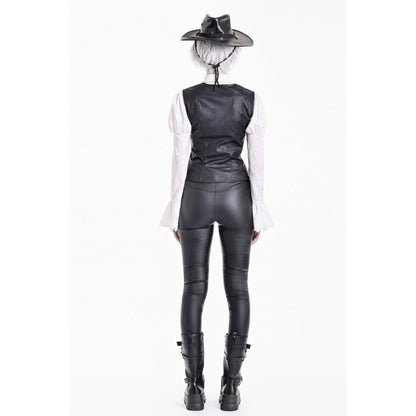 Schwarzes, enges Oberteil Crucifix Armor Corset Top mit Kreuzereißverschluss und nietenbesetzten Riemen von Dark In Love