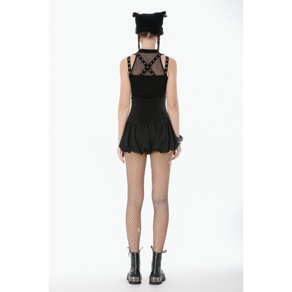 Schwarzes Oberteil Dark Punk Mesh Top mit Schnür-Details im Dark-Punk-Stil von Dark In Love