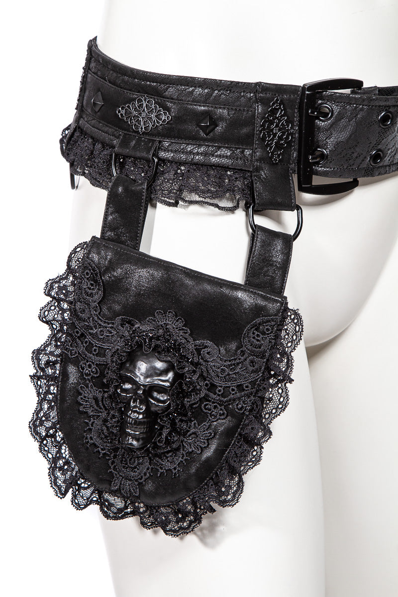 Schwarze Gürteltasche Skulltress Waist Bag mit Schädeldetail von RNG