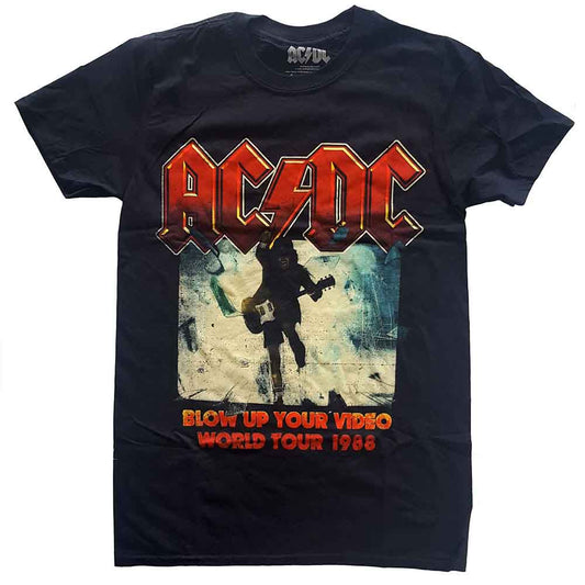 Lizensiertes AC/DC Blow Up Your Video Bandshirt mit Tourposterprint und großer, roter AC/DC-Aufschrift