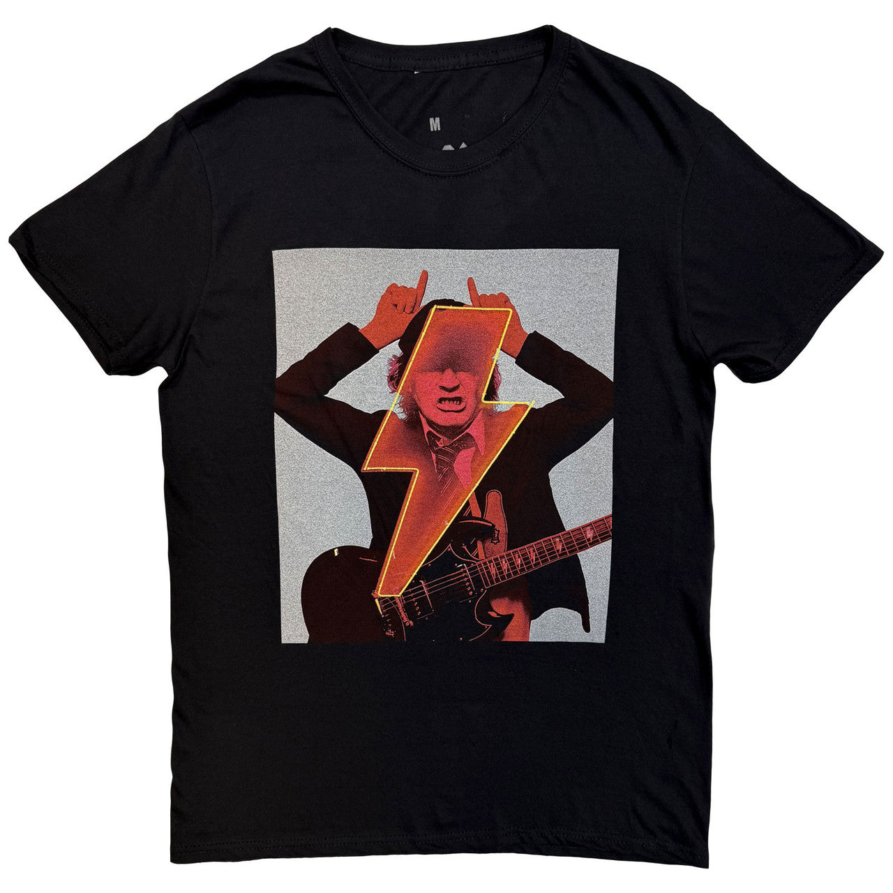 Lizensiertes AC/DC Angus Finger Horns Bandshirt mit PWR UP Schriftzug auf dem Rücken