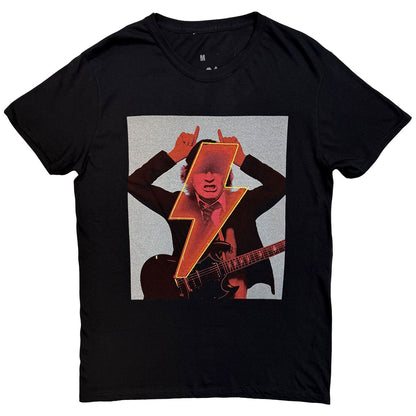 Lizensiertes AC/DC Angus Finger Horns Bandshirt mit PWR UP Schriftzug auf dem Rücken