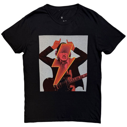 Lizensiertes AC/DC Angus Finger Horns Bandshirt mit PWR UP Schriftzug auf dem Rücken