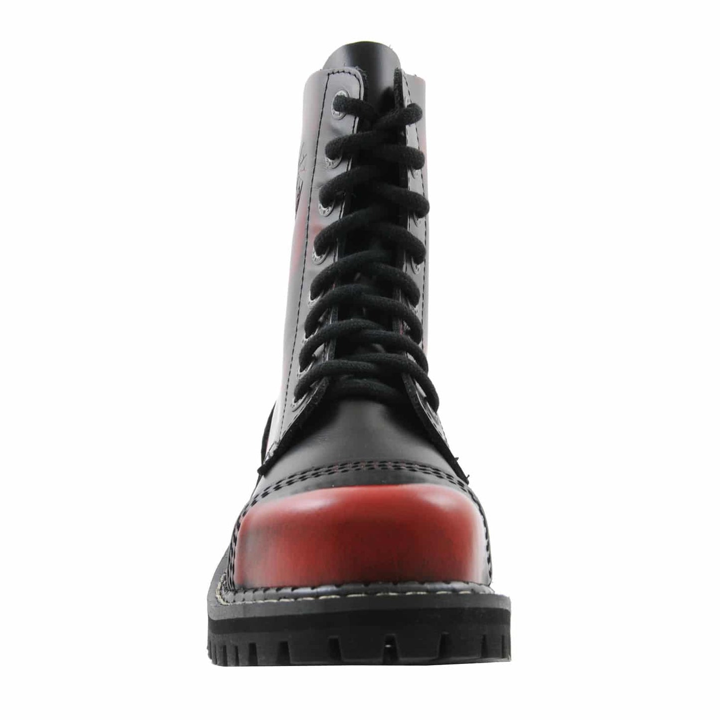 Voderansicht: Schwarz-rote 8 Loch-Stiefel aus Leder