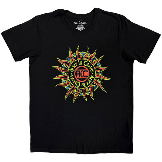 Lizensiertes Alice In Chains Sun Logo Bandshirt mit buntem, runden Logo-Print