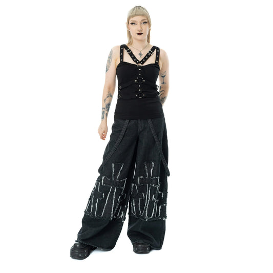 Schwarzes Oberteil AMARANTH TOP mit Zierriemen von Poizen Industries