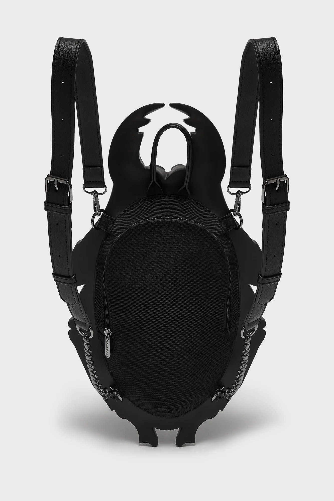 Rückseite mattschwarzer PU-Rucksack AMULET BACKPACK im auffälligen Käferdesign von Killstar