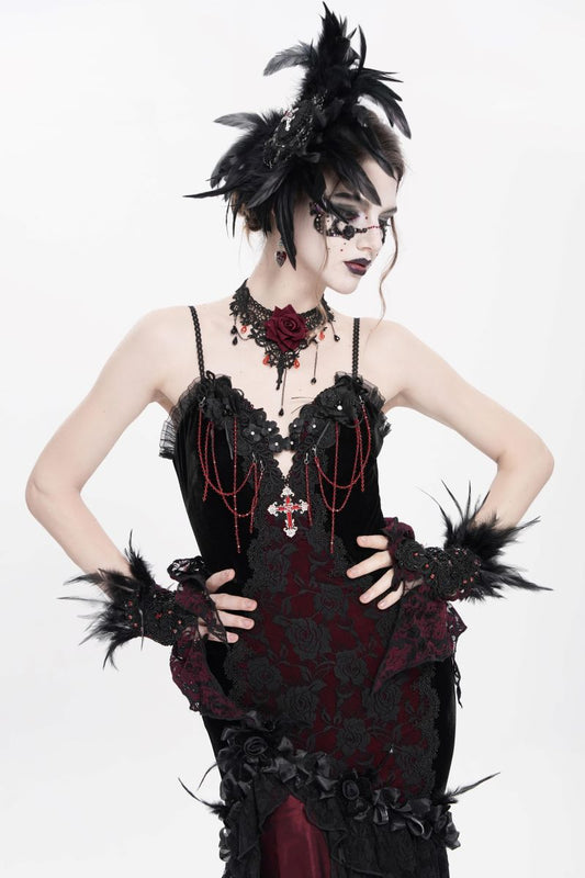 Schwarzes Gothic-Accessoire Seraphim Feather Clip mit Federn und Kreuzen von Devil Fashion