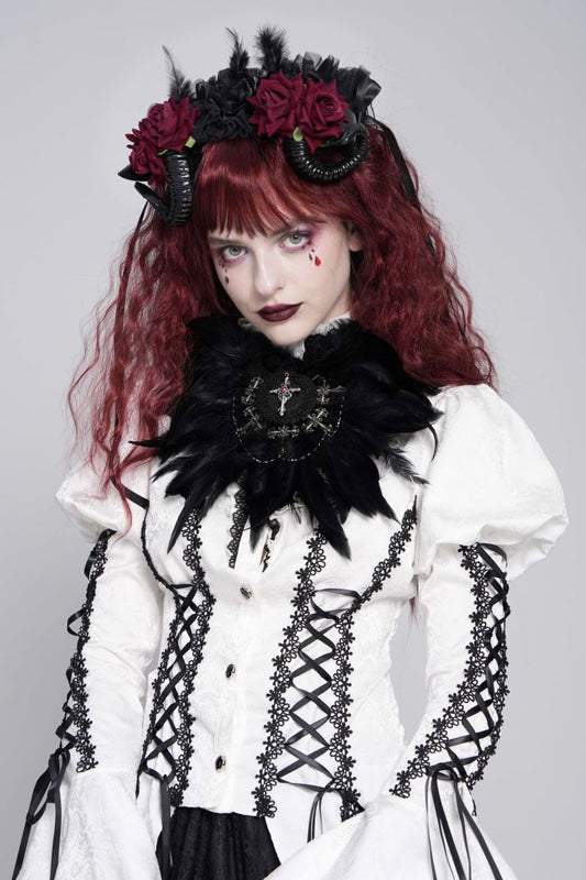 Schwarzes Gothic-Accessoire Seraphim Feather Clip mit Federn und Kreuzen von Devil Fashion