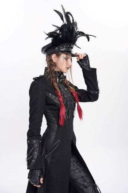 Schwarze Gothic-Schirmmütze Deviant Diva Hat mit Federn von Devil Fashion