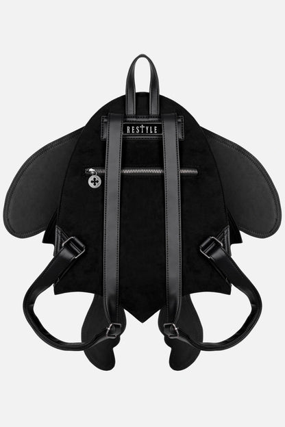 Schwarzer Rucksack ASHIRA MOTH BACKPACK mit beweglichen Mottenflügeln von Restyle