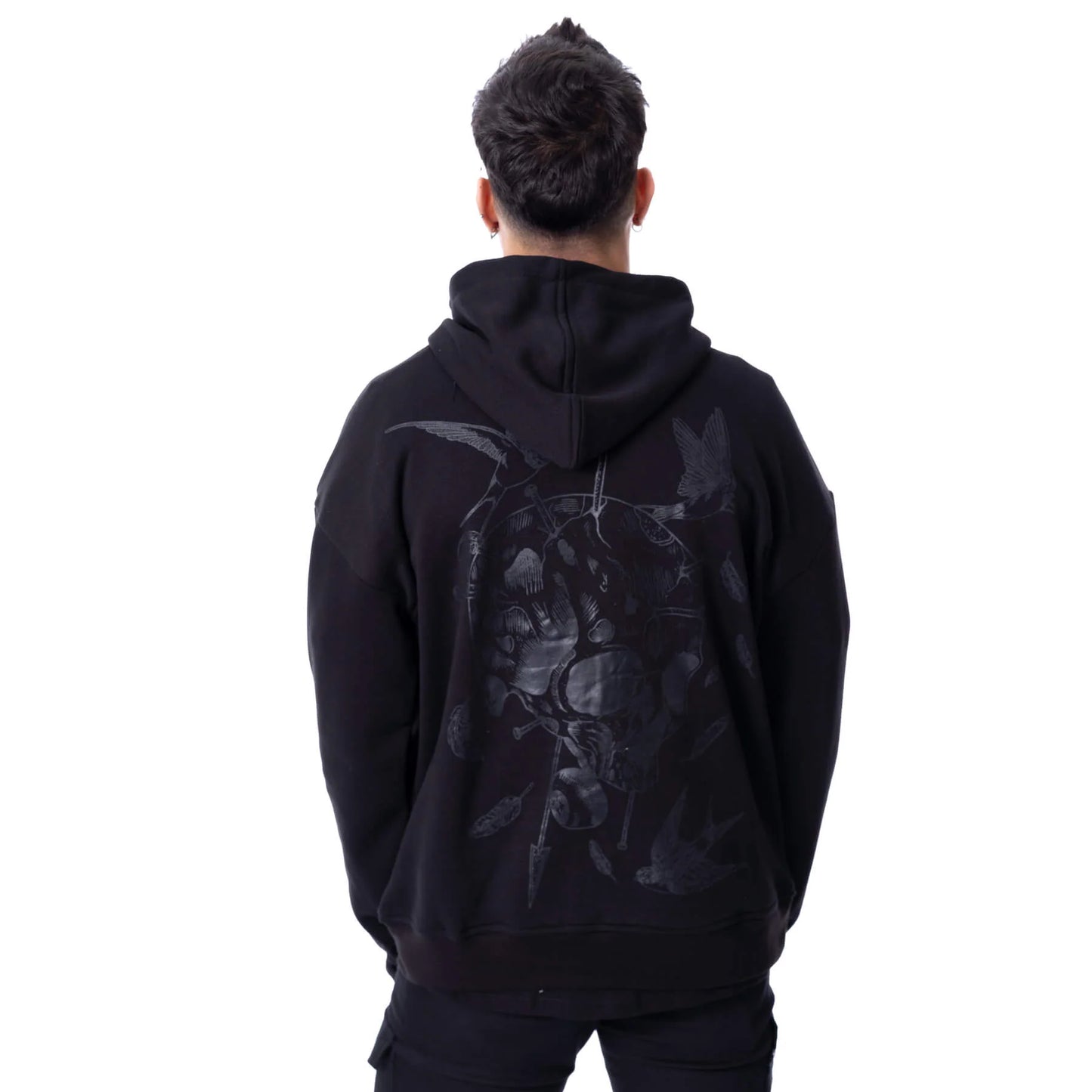 Schwarze Jacke ASH VALE HOOD mit mehreren Kettendetails von Chemical Black
