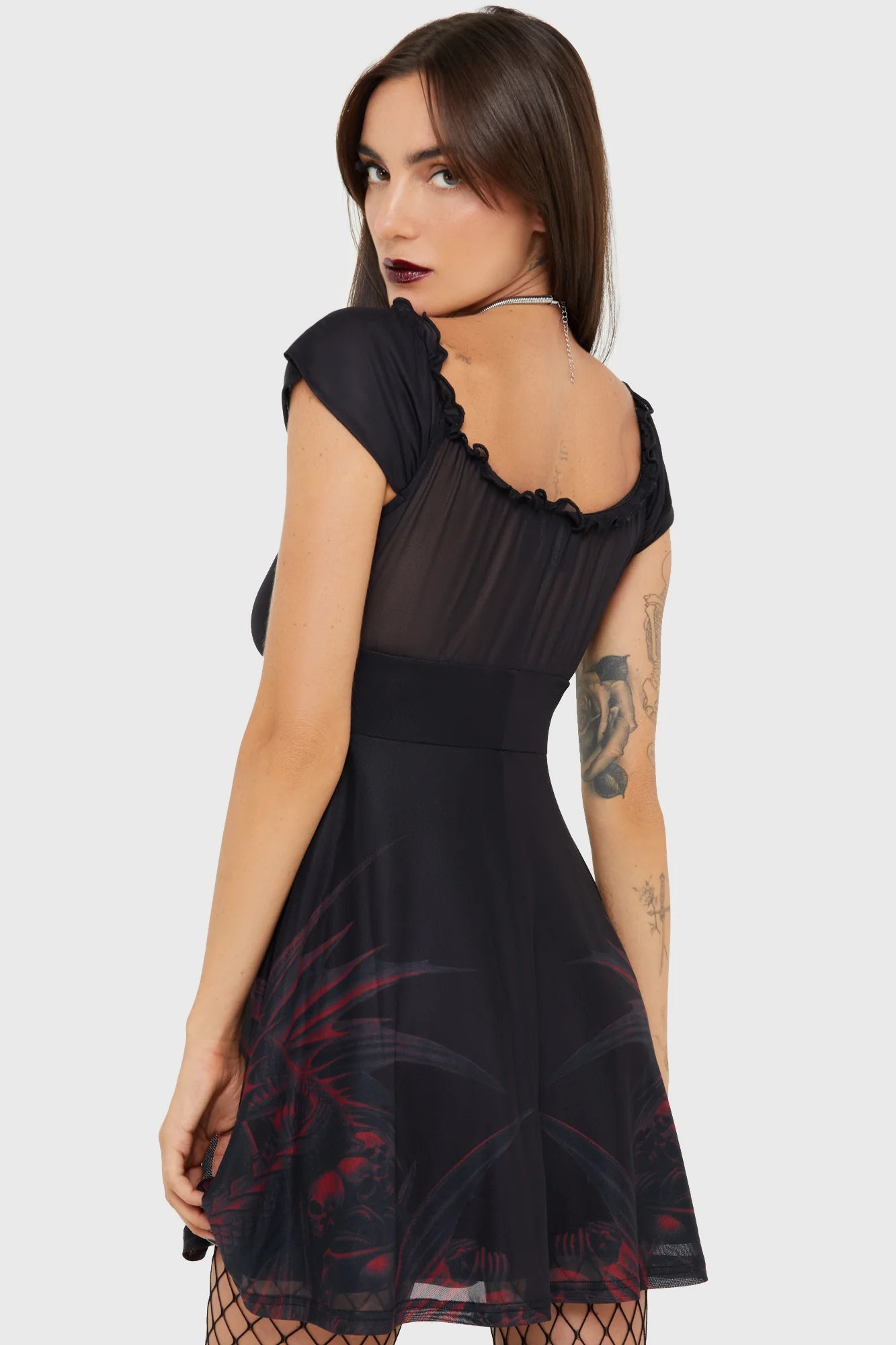 Schwarzes Kleid Atargatis Mini Dress mit okkultem Print von Killstar