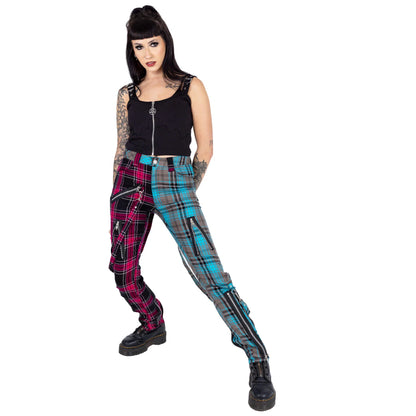 Pink/Blaue Hose AZARIA PANTS mit Riemenapplikationen und Zierreißverschlüssen von Chemical Black