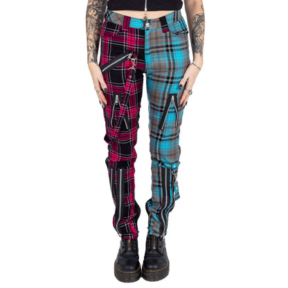 Pink/Blaue Hose AZARIA PANTS mit Riemenapplikationen und Zierreißverschlüssen von Chemical Black