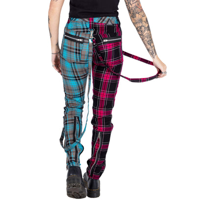 Pink/Blaue Hose AZARIA PANTS mit Riemenapplikationen und Zierreißverschlüssen von Chemical Black