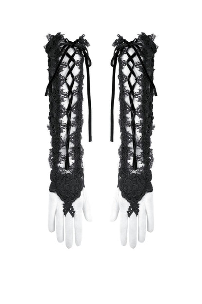 Schwarze Armstulpen Aletheia Lace Gloves aus Samt mit Spitzendetails von Dark In Love