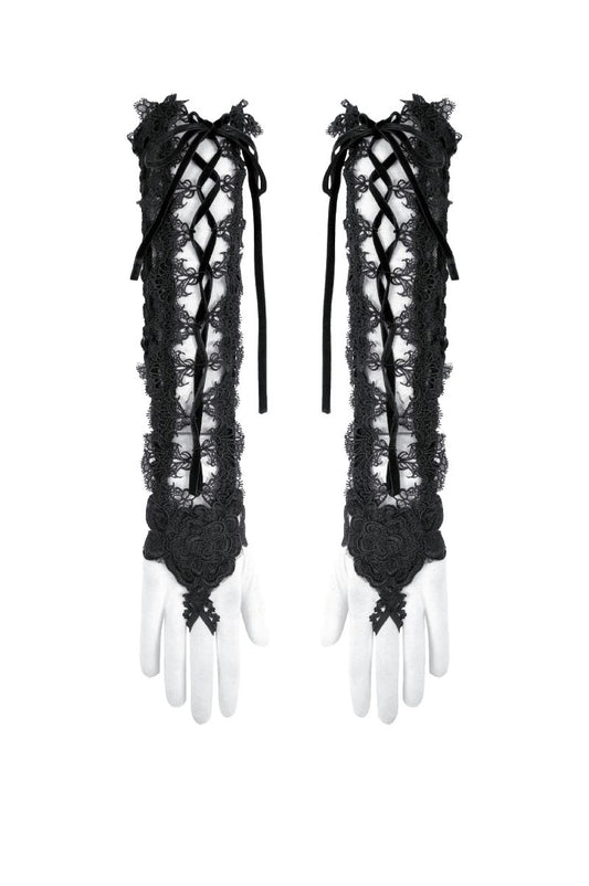 Schwarze Armstulpen Aletheia Lace Gloves aus Samt mit Spitzendetails von Dark In Love